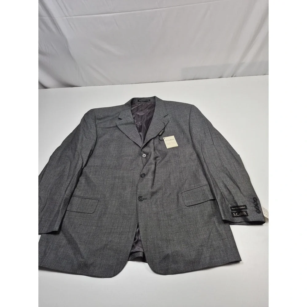 S Cohen Suit Mens 50R Gray 3 Button Wool Cashmere 2 Piece 45x36 Geometric NWT